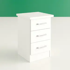 Cascio 3 Drawer Bedside Table White Gloss