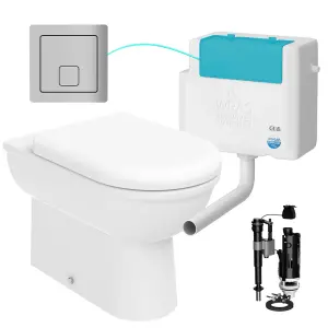 D Shape Back to Wall Toilet Pan Soft Close Seat & WRAS Concealed Cistern Set - Side Entry - Chrome Square Button