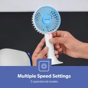 GEEPAS Hand Held Fan, Portable & Foldable, Type C Rechargeable with 3 Speeds, Battery Operated, Blue