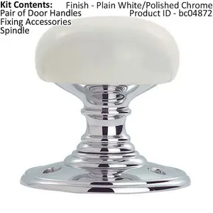 Half Porcelain Mushroom Door Knob - White Porceilain & Polished Chrome