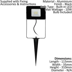 IP65 Outdoor Ground Spike Light Black Aluminium 10W Built in LED Spotlight