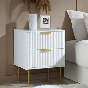 Richmond Ridged 2 Drawer Bedside Table, Matte White - Daals - Bedside Table