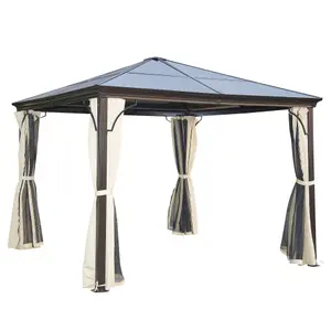 Outsunny 3 x 3(m) Hardtop Gazebo Canopy with Mosquito Netting and Curtains