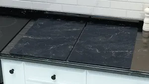 ALLboards Glass Chopping Board Black Marble 2 Set 52x30cm Cutting Board Splashback Worktop Saver for Kitchen Hob Protection