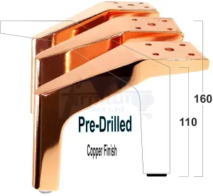 Set of 4 ROSE GOLD FURNITURE FEET METAL COPPER FURNITURE LEGS  SOFAS CHAIRS STOOLS 160mm HIGH PKC1001 PreDrilled