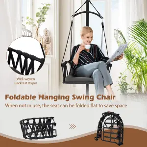 Costway Hanging Swing Chair with Stand Indoor Outdoor Hammock Chair w/ Cozy Seat & Back Cushion