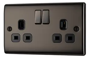 BG Nickel effect Double 13A Gloss Black Socket