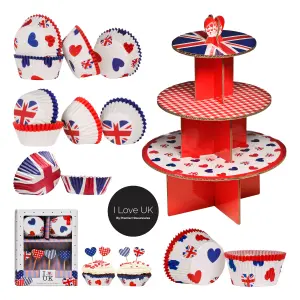 Essentials by Premier I Love UK Cupcake Cases and Toppers Set