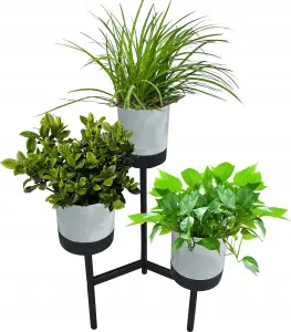 Pot + Stand Set Tiered Metal Multiple Flower Modern Shelf Planter Black Pot Bloomie stand 3L