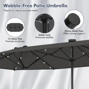 Costway 4M Outdoor Double Sided Parasol Twin Large Patio Umbrella w/ Lights & Base