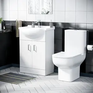 Nes Home 550mm Freestanding Vanity Basin Unit & Close Coupled Toilet White