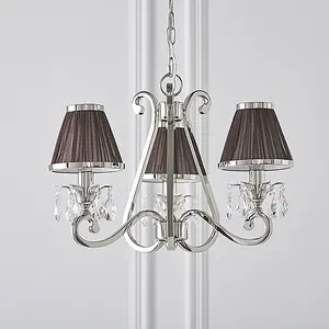 Luminosa Oksana 3 Light Multi Arm Ceiling Pendant Chandelier Polished Nickel, E14