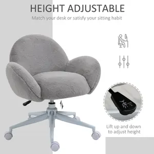 HOMCOM Fluffy Leisure Chair Office Chair with Backrest Armrest Wheels Grey