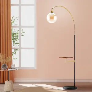 H 147 cm E27 Bulb Base Modern Adjustable Arc Floor Lamp Floor Light with Wood Tray