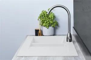 Liquida KAV150WH 1.5 Bowl Composite Reversible White Kitchen Sink And Waste Kit