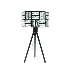 ValueLights Elise Acrylic Jewel Two Tier Shade Black Tripod Table Lamp and LED Bulb