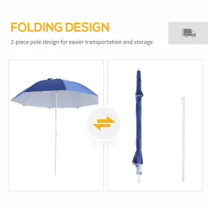 Outsunny Beach Umbrella Sun Shelter 2 in 1 UV Protection Steel Blue