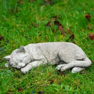 Resting Cat Stone Statue Kitten Pet Animal Outdoor British Made Garden Ornament Decoration