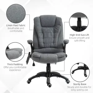 Vinsetto Massage Office Chair 130 degree Recliner Ergonomic Gaming Seven Point Heated Home Padded Linen Fabric Grey