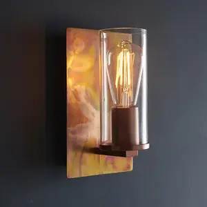 Luminosa Palermo Wall Lamp Copper Patina Plate & Clear Glass