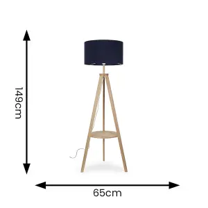 ValueLights Morrigan Modern Light Wood Tripod Design Floor Lamp Base with Storage Shelf