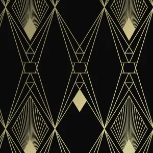 Next Deco geometric Black Metallic effect Smooth Wallpaper