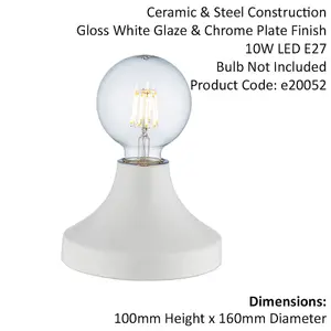 Gloss White Ceramic Table Lamp Light Fitting - Minimalistic Bulb Holder Design