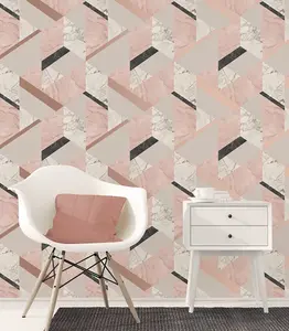 Marblesque Geometric Marble Wallpaper Blush Pink and Rose Gold - Fine Decor FD42303