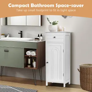 Costway Bathroom Wooden Storage Cabinet Floor Standing Cupboard w/ Single Door & Drawer