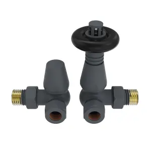 Right Radiators Traditional Thermostatic TRV & Lockshield Corner Radiator Valves Anthracite 1/2"x15mm Set