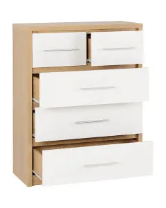 Seville 3+2 Drawer Chest Oak and White