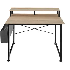 Desk with shelf and fabric bag - industrial wood light, oak Sonoma