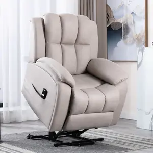 Rise Recliner Chair With Single Motor, Remote Control And Pocket Storage In Leather-Look Pumice Technology Fabric