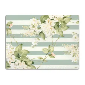 Textured Glass Chopping Board Green Floral Stripe - Medium