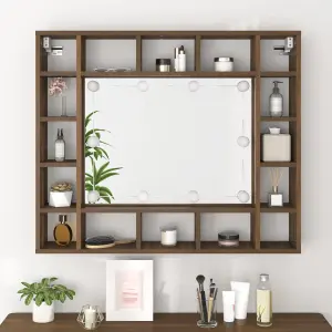 Berkfield Mirror Cabinet with LED Brown Oak 91x15x76.5 cm