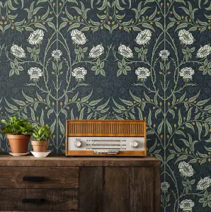 Stenciled Floral Vintage Peel and Stick Wallpaper