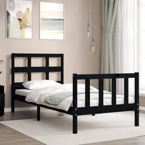 Berkfield Bed Frame with Headboard Black Small Single Solid Wood