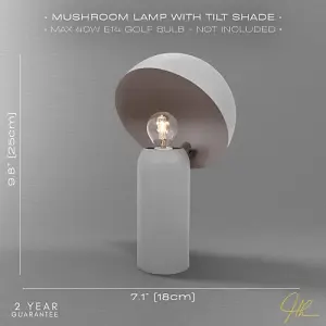 Modern Putty Grey Mushroom Table Lamp with Tilted Shade and Luxury Fabric Cable