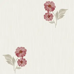 Grandeco Clematis Floral Sprig Textured  Blown Vinyl Wallpaper, Red