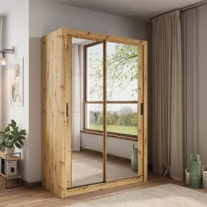 Charming Oak Artisan Lux 18 Sliding Door Wardrobe H2150mm W1500mm D600mm with Mirrored Panels