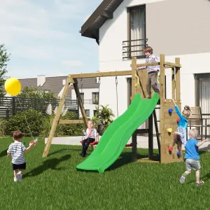 Shire Rumble Ridge Climbing Frame with Rock Wall, Double Swing and Slide