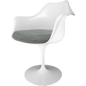 White  Tulip Armchair with Velveteen Grey Cushion