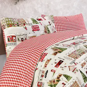 Smart Living Luxury Super Soft Reversible Christmas Town House Duvet Cover with Pillowcase