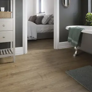 GoodHome Maldon XL Wide Dark Oak Natural Oak effect Embossed Laminate flooring Sample