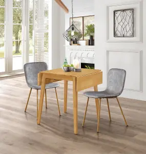 Hallowood Furniture Ledbury Light Oak Drop Leaf Dining Table with 2 Grey Leather Effect Chairs