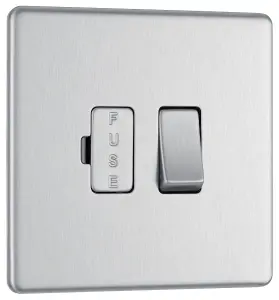 GoodHome Brushed Steel 13A 2 way Flat profile Screwless Switched Fused connection unit