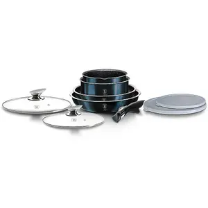 BERLINGER HAUS Aquamarine 9Pcs Space Saving Cookware Set Pots Pans Induction Lids Handle