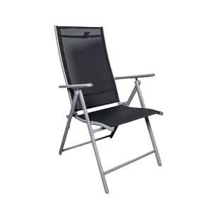 Outdoor Garden Patio Multi Position Reclining Folding Chair in Black and Silver