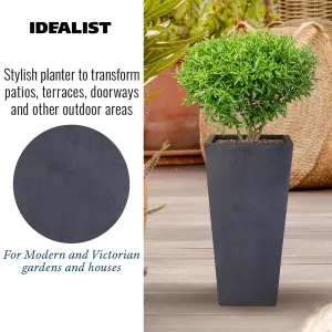 Set of 2 IDEALIST™ 38cm Tall Planter, Dark Grey Reinforced Stone Small Garden Planters, Outdoor Plant Pots H38 L18 W18 cm, 13L