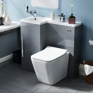 Nes Home Raven Left Hand 900mm Vanity Basin Unit, WC Unit & Elora Back to Wall Toilet Grey